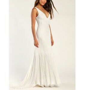 Passionate Romance White Beaded Sequin Mermaid Maxi Dress Size XS NWOT